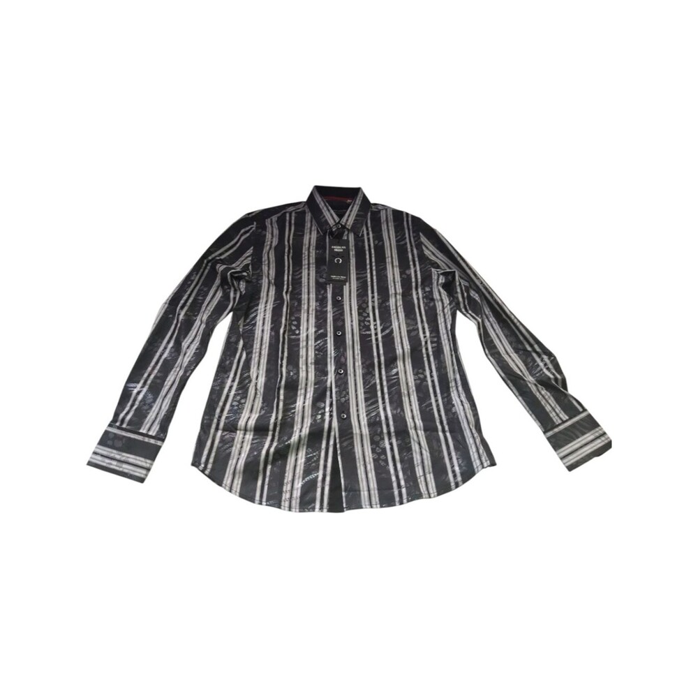 American Breed Men's Black & White Vertical Stripe Button-Up Shirt New Size S